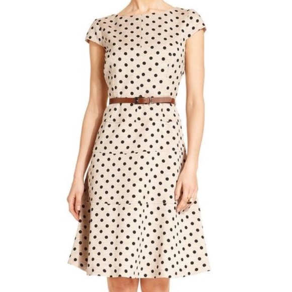 Anne Klein Dresses & Skirts - Anne Klein Tan & Black Polka Dot Fit & Flare Dress